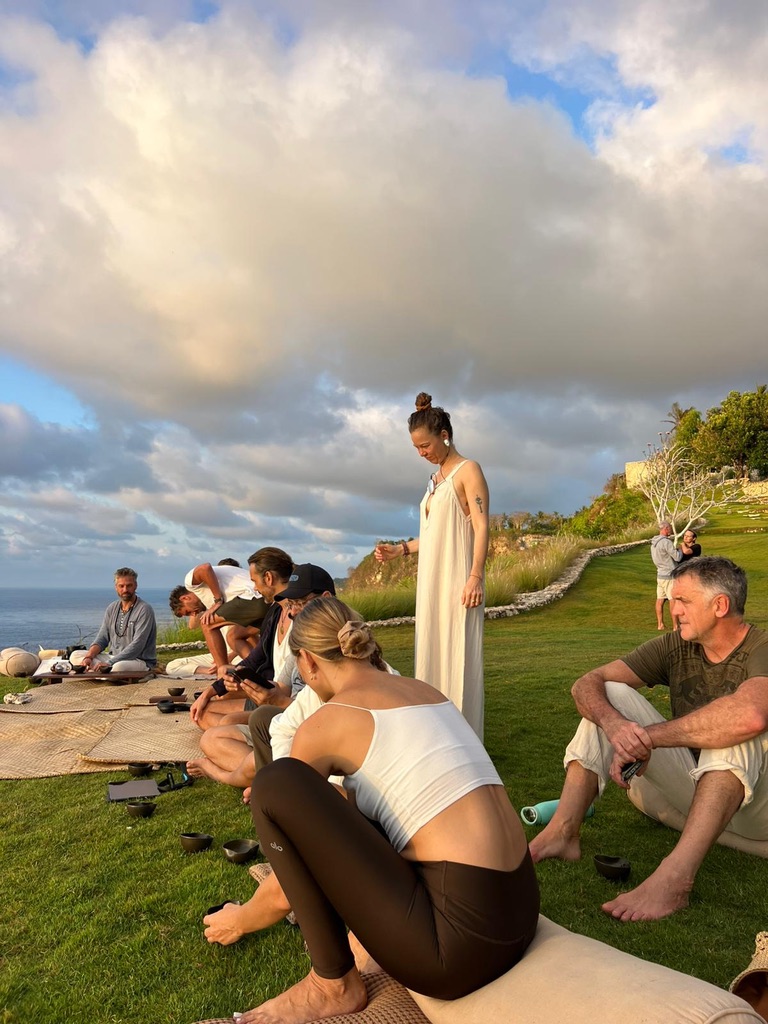 Sound circle on a Bali cliff at golden hour