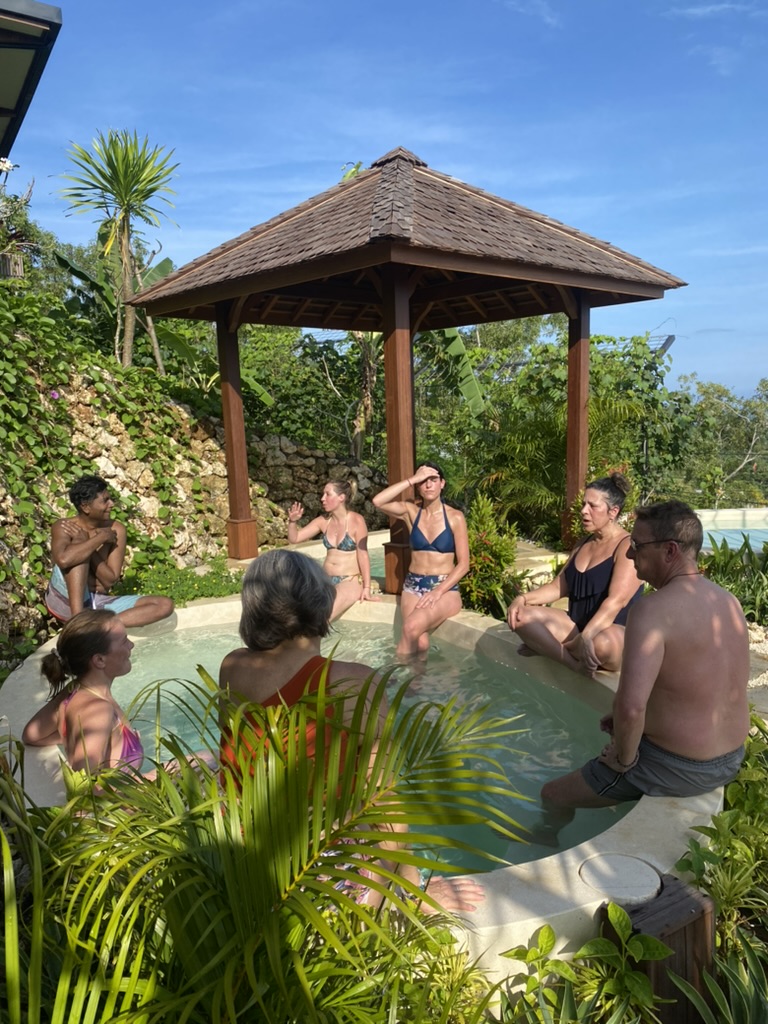 Daytime pool-side breathwork circle