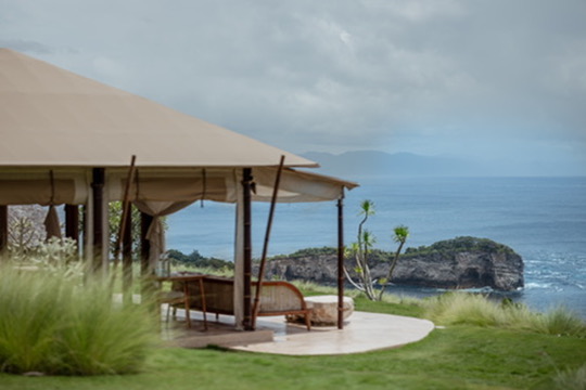 Tented pavilion overlooking the ocean cliffs