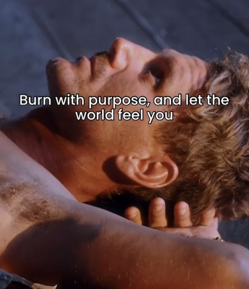 Cinematic still, burn with purpose